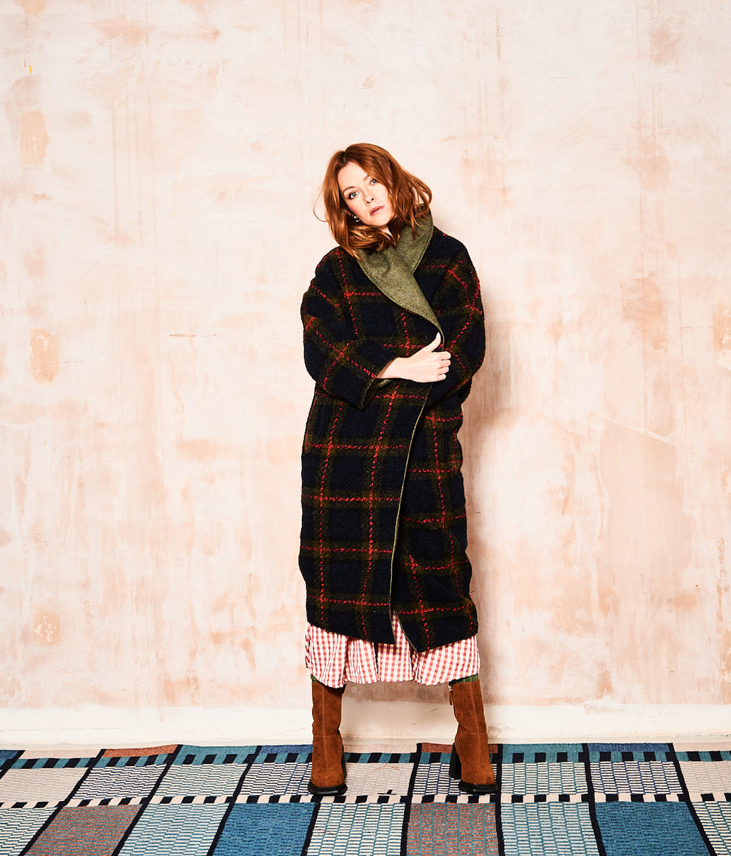 Reversible Navy Check/ Green Wool Winter Coat – What Mother Made