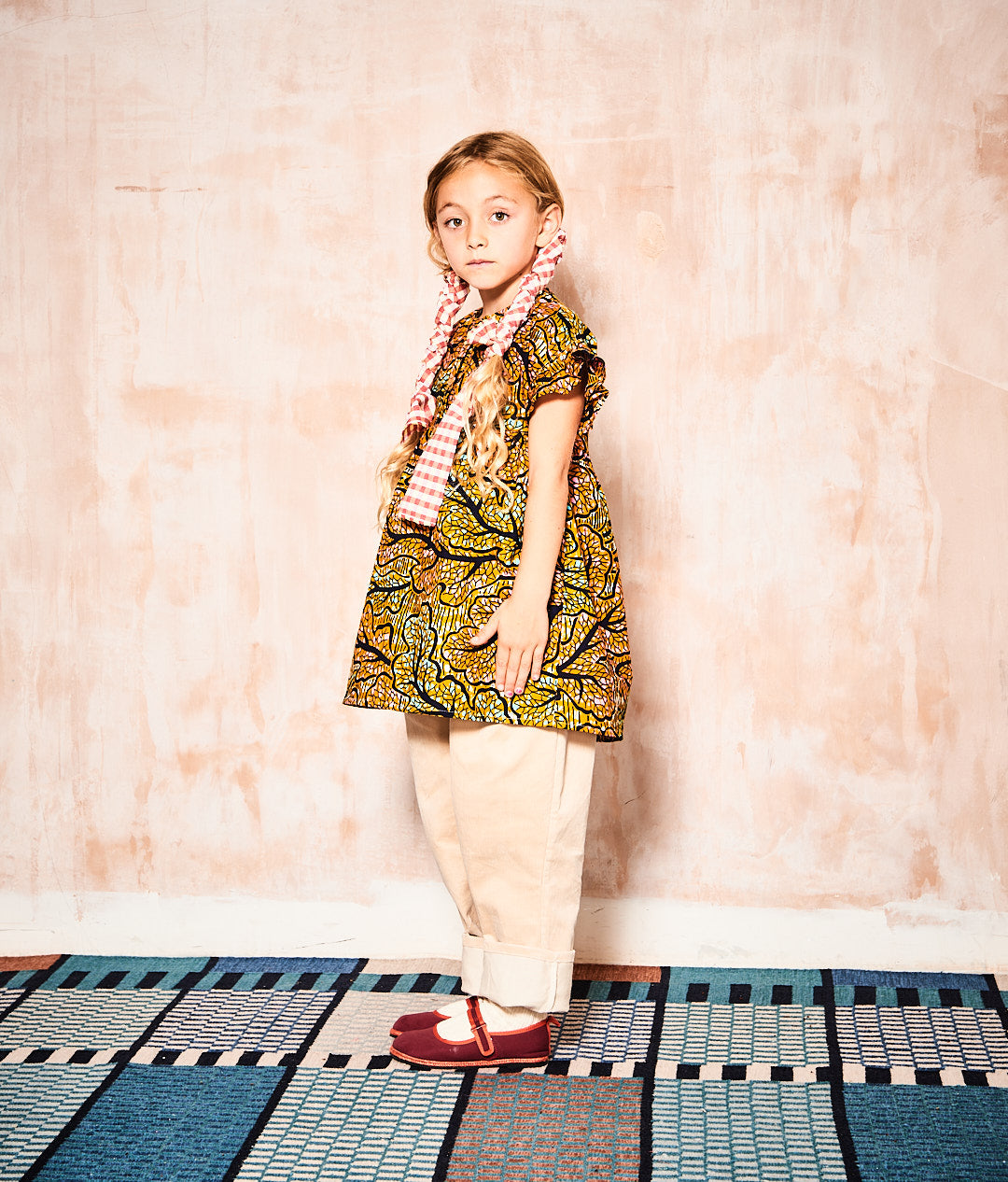 African Leaf Print Smock Dress with Frill Sleeve
