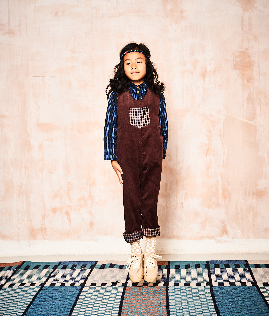 Brown Needle Cord Unisex Slouch Dungaree